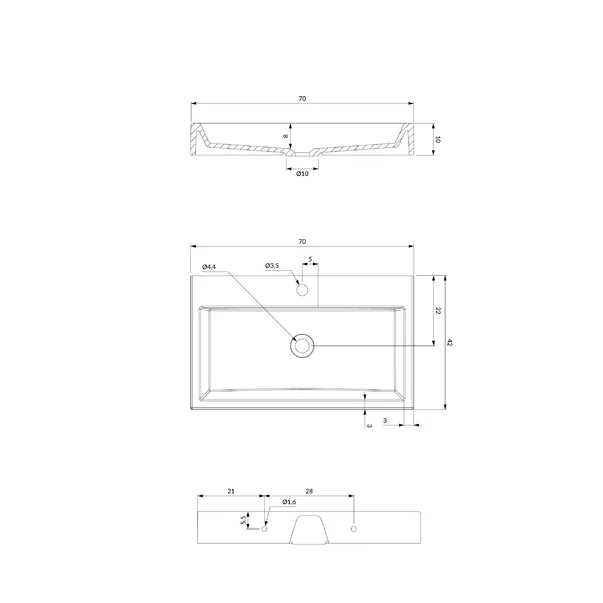 Lavoar suspendat Omnires Thasos M+ alb 70 cm [4]