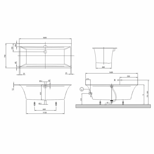 Cada dreptunghiulara compozit Villeroy&Boch Squaro Edge12 160x75 cm Quaryl [5]