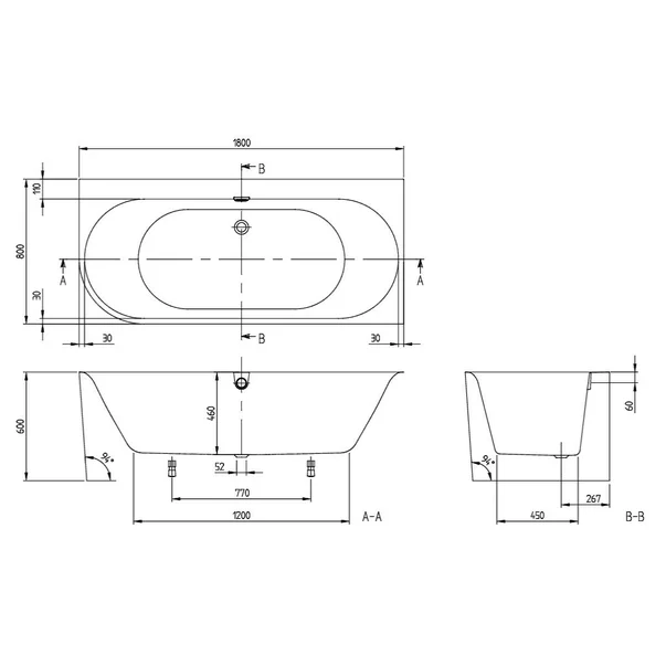 Cada freestanding BTW Villeroy&Boch Oberon 2.1 180x80 cm alb [4]