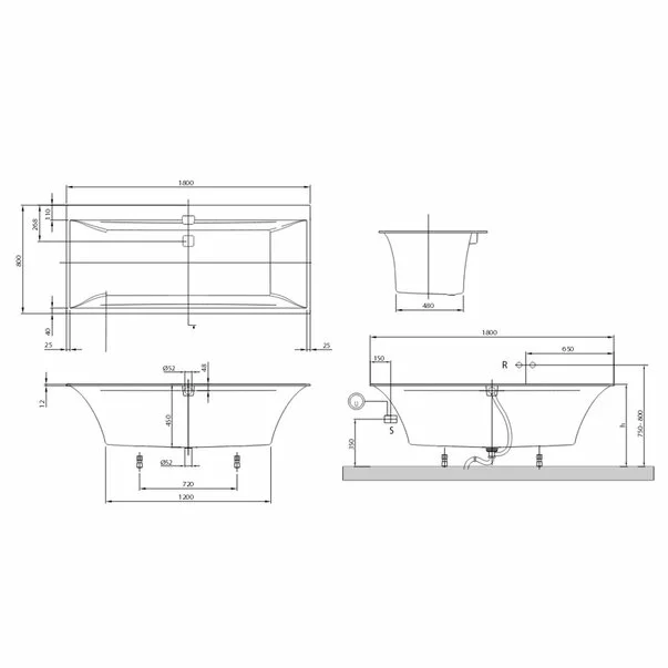 Cada dreptunghiulara compozit Villeroy&Boch Squaro Edge12 180x80 cm Quaryl [5]