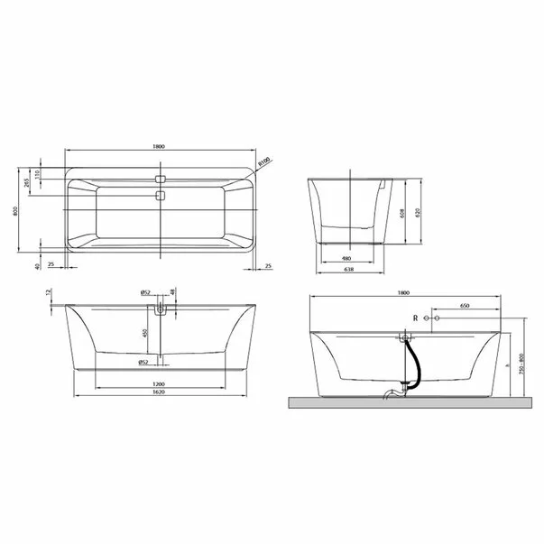 Cada freestanding din compozit Villeroy&Boch Squaro Edge12 180x80 cm Quaryl [5]
