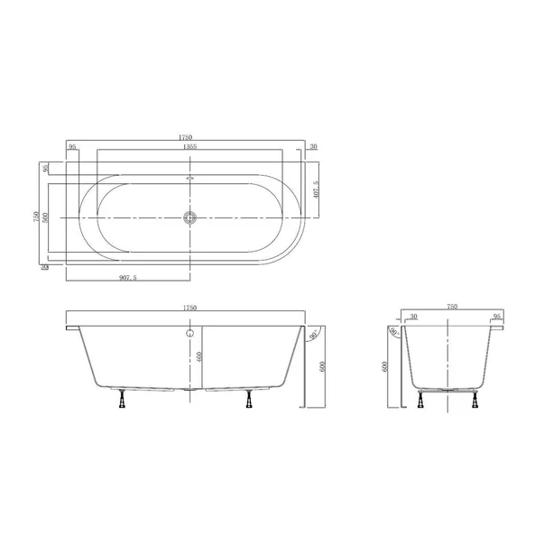 Cada freestanding Kreiner Andrea 175x75 cm finisaj alb stanga lipita de perete BTW [4]