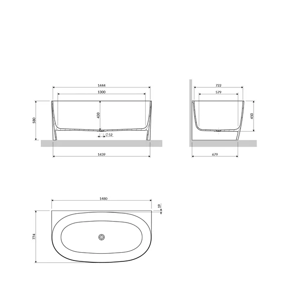 Cada freestanding compozit Omnires Valencia M+ BTW finisaj alb mat 148x77 cm [3]