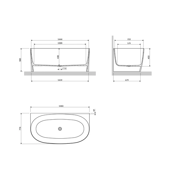 Cada freestanding compozit Omnires Valencia M+ BTW finisaj alb lucios 148x77 cm [3]