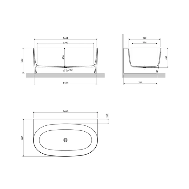 Cada freestanding compozit Omnires Valencia M+ BTW finisaj alb mat 148x86 cm [3]