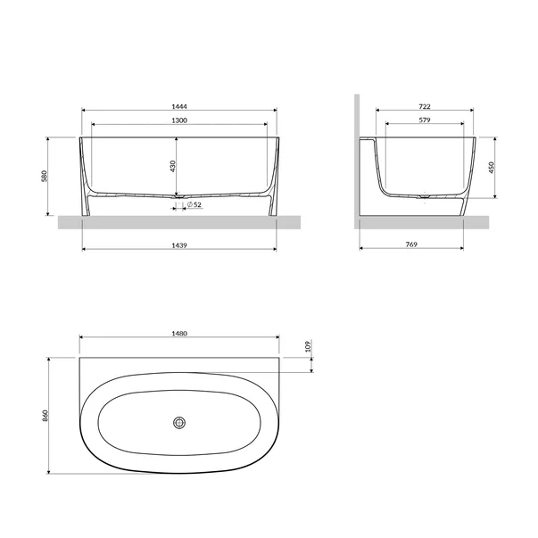 Cada freestanding compozit Omnires Valencia M+ BTW finisaj alb lucios 148x86 cm [3]