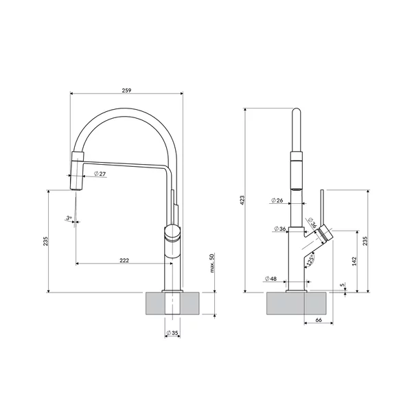 Omnires Vita baterie bucătărie pe picior brushed graphite / matt black [3]