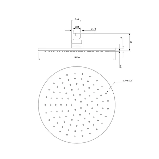 Palarie de dus Omnires Slimline finisaj cupru periat ø25 cm 1 functie [2]