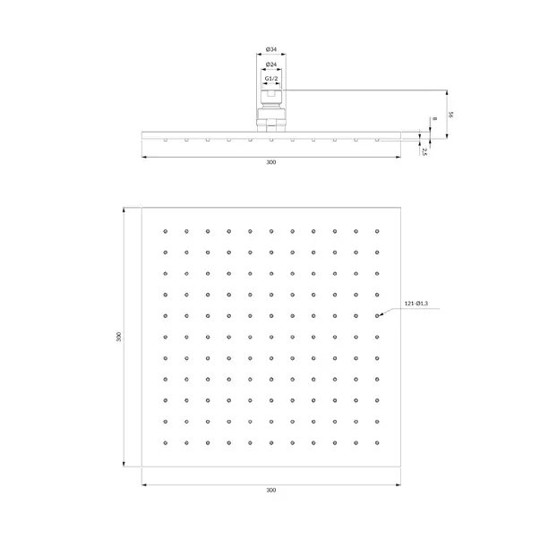 Palarie de dus patrata Omnires Slimline 300x300 mm [2]
