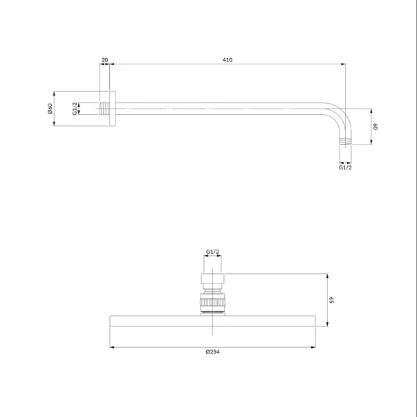 Palarie de dus cu brat Omnires Slimline finisaj alb mat ø25 cm 1 functie [1]