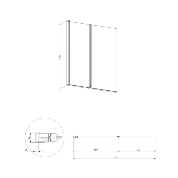 Paravan cada cu panou dublu Omnires Kingston transparent 120x150 cm [2]