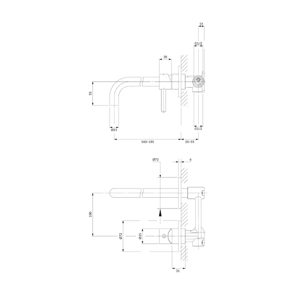 Baterie lavoar incastrata Omnires Y 18 cm cu corp ingropat [4]