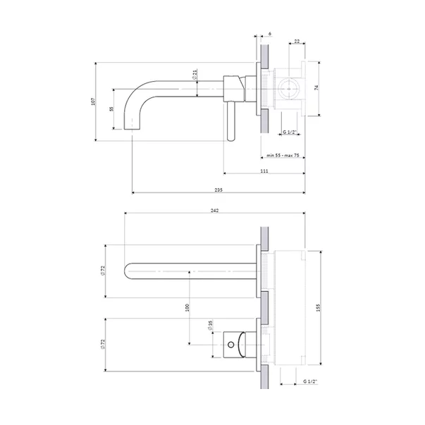 Baterie lavoar incastrata Omnires Y monocomanda finisaj cupru periat fara corp ingropat [3]