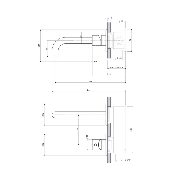 Baterie lavoar incastrata Omnires Y monocomanda finisaj grafit periat fara corp ingropat [3]