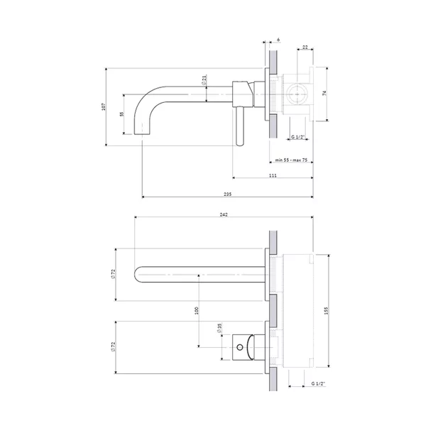 Baterie lavoar incastrata Omnires Y monocomanda finisaj alb mat fara corp ingropat [2]
