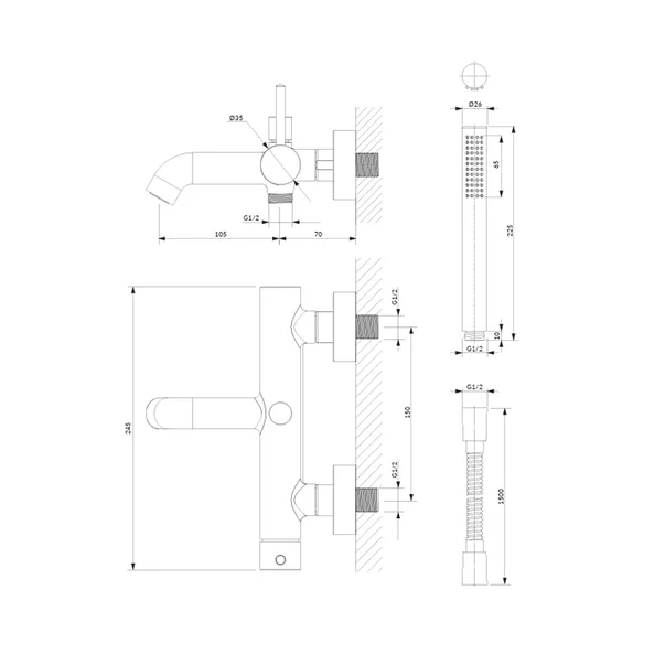 Baterie cada-dus Omnires Contour monocomanda finisaj crom lucios cu set de dus [1]