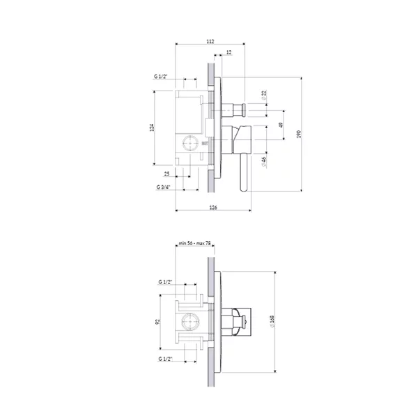 Baterie cada-dus incastrata Omnires Y finisaj cupru periat fara corp ingropat [2]
