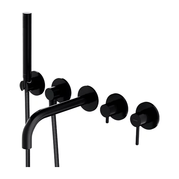 Baterie cada - dus incastrata Omnires Y 5 orificii negru cu corp ingropat si set de dus [2]