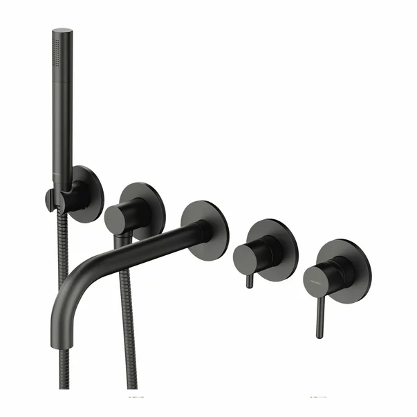 Baterie cada - dus incastrata Omnires Y 5 orificii antracit cu corp ingropat si set de dus [1]