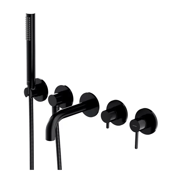 Baterii baie - Baterie cada-dus incastrata Omnires Y finisaj negru semimat 5 elemente cu corp ingropat pipa 17 cm