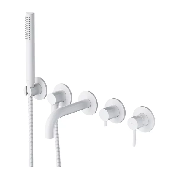 Baterii baie - Baterie cada-dus incastrata Omnires Y finisaj alb mat 5 elemente cu corp ingropat pipa 17 cm
