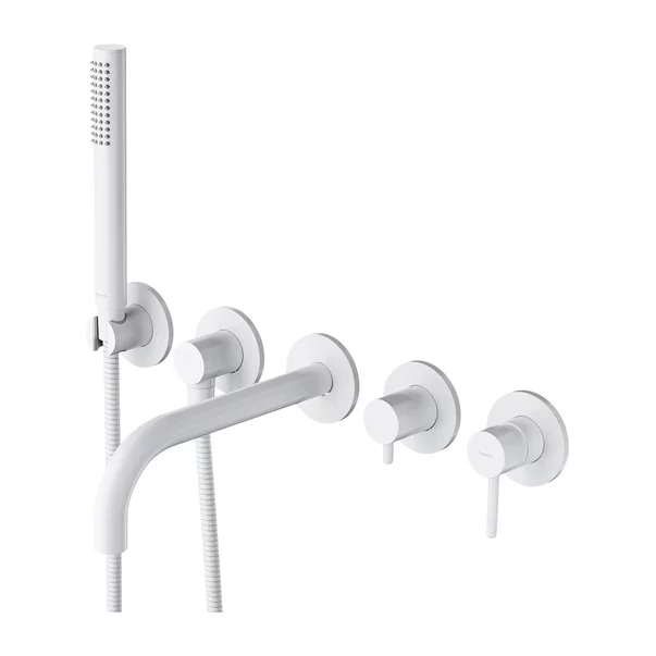 Baterii baie - Baterie cada-dus incastrata Omnires Y finisaj alb mat 5 elemente cu corp ingropat pipa 23 cm