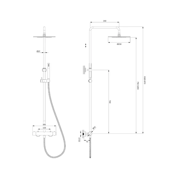 Coloana de dus cu baterie termostatata auriu Omnires Y [2]