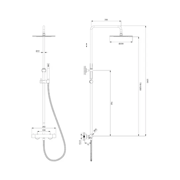 Coloana de dus cu baterie termostatata grafit periat Omnires Y [2]