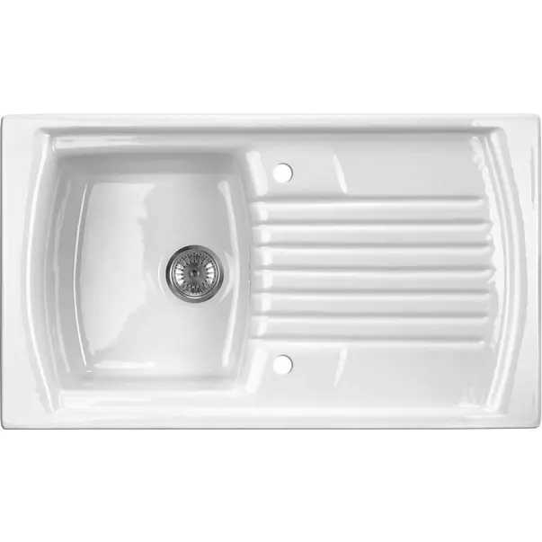 Chiuvete bucatarie - Chiuveta ceramica Deante Lusitano 1 cuva cu picurator 50x86 cm alb