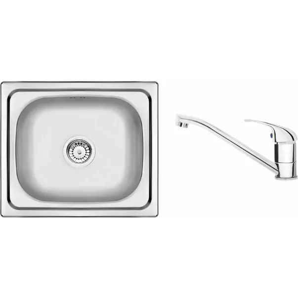 Chiuvete Inox - Set chiuveta bucatarie si baterie Deante Doppio finisaj inox-satin 48x43 cm