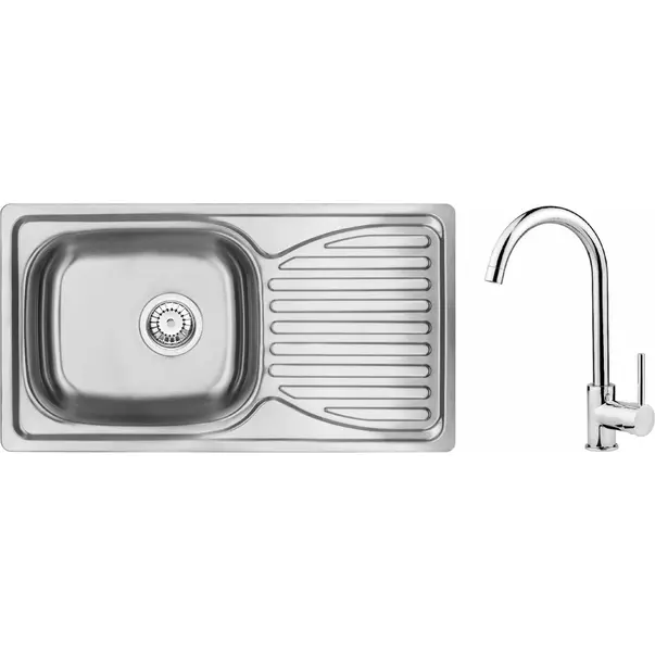 Set chiuveta bucatarie si baterie Deante Doppio 78x43 cm finisaj inox-satin [1]