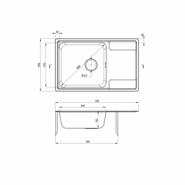 Chiuveta bucatarie inox satinat Deante Soul 79x50 cm cu 1 cuva si picurator [3]