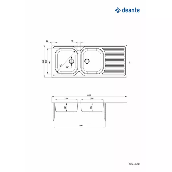 Chiuveta dubla Deante Techno inox 117x50 cm [2]