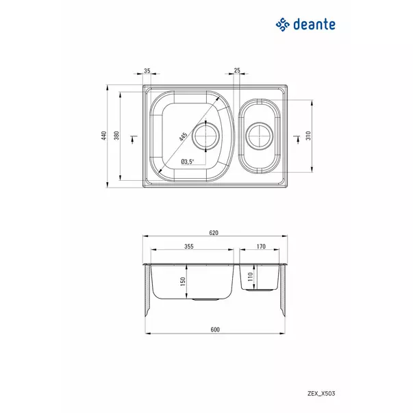 Chiuveta Deante Xylo inox satinat 2 cuve 62x44 cm [2]