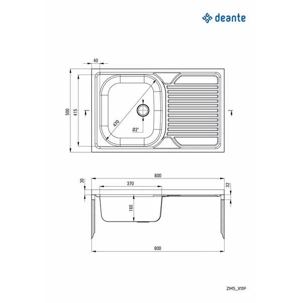 Chiuveta Deante Tango inox satinat cu cuva orientata pe stanga 80x50 cm [2]