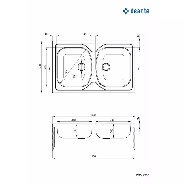 Chiuveta dubla Deante Tango inox 80x50xH14 cm [2]
