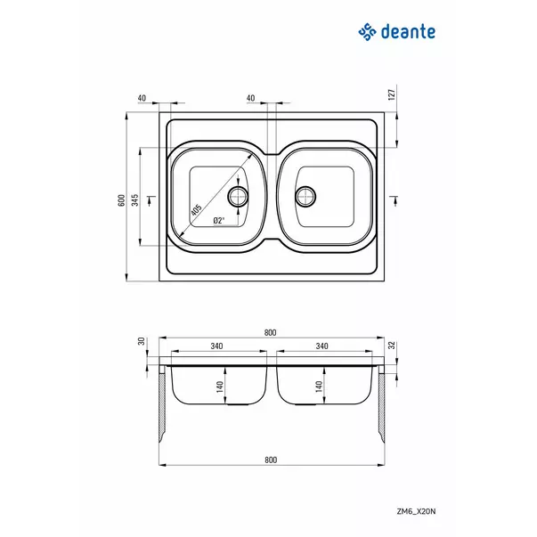 Chiuveta dubla Deante Tango inox satinat 80x60xH14 cm [2]