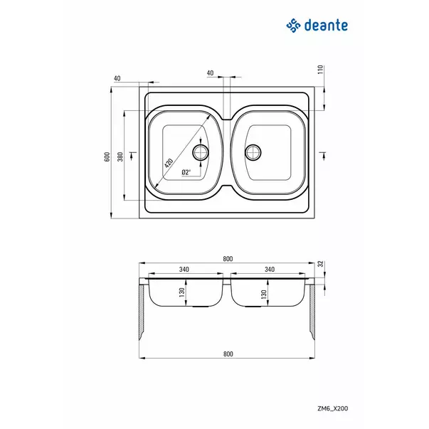 Chiuveta dubla Deante Tango inox 80x60xH13 cm [2]