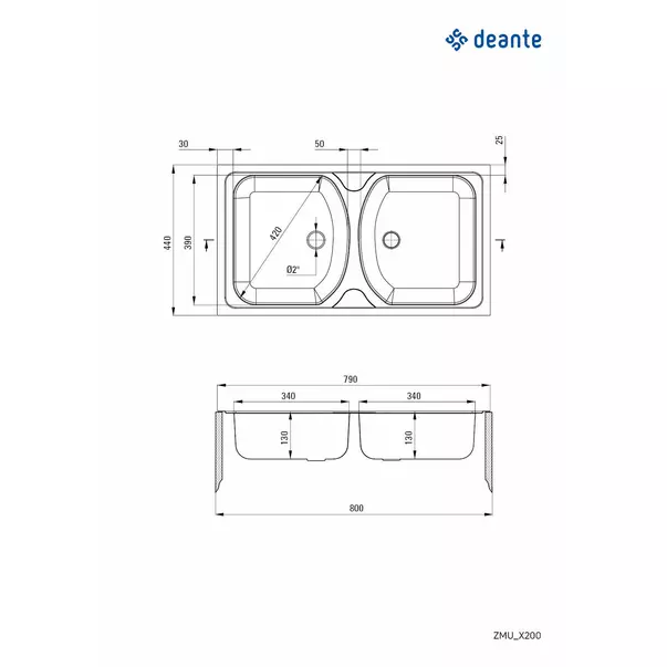 Chiuveta dubla Deante Techno inox 79x44 cm [2]