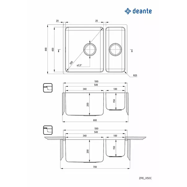 Chiuveta Deante Egeria inox satinat 2 cuve 58x44 cm [2]