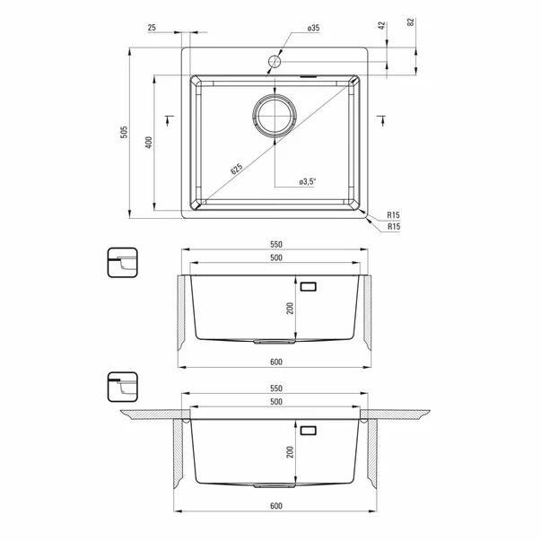 Chiuveta bucatarie inox Deante Olfato 55x50.5 cm cu 1 cuva [3]