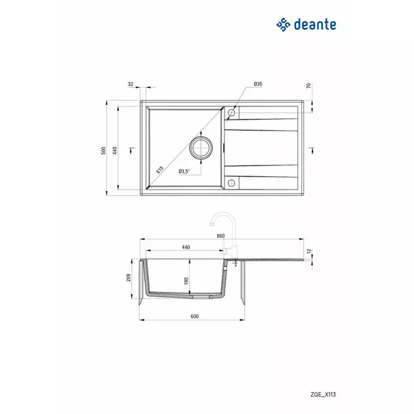 Chiuveta granit Deante Eridan 1 cuva cu picurator 50x86 cm antracit [2]