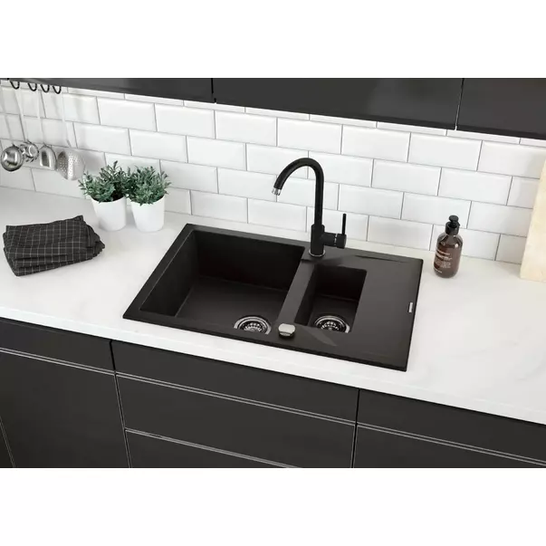 Chiuveta granit Deante Andante 2 cuve cu picurator 49x78 cm grafit [3]