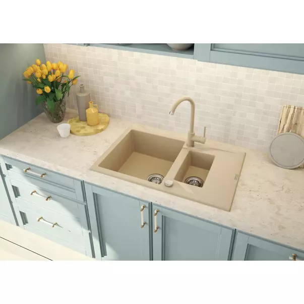 Chiuveta granit Deante Andante 2 cuve cu picurator 49x78 nisip [3]