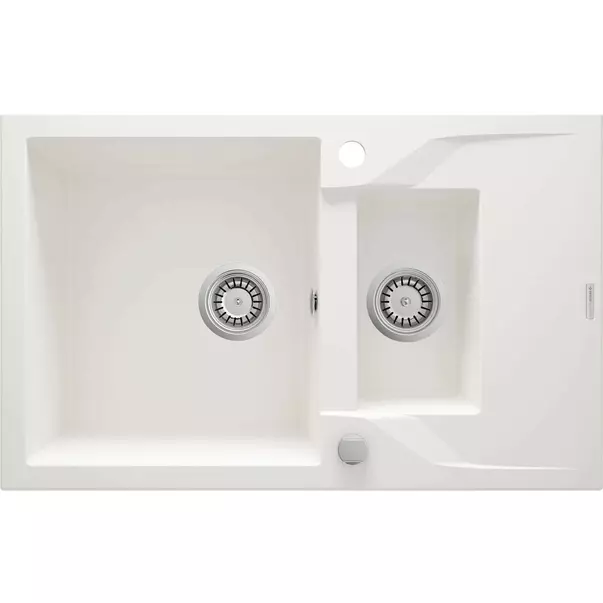 Chiuveta granit Deante Andante 2 cuve cu picurator 49x78 alb [1]