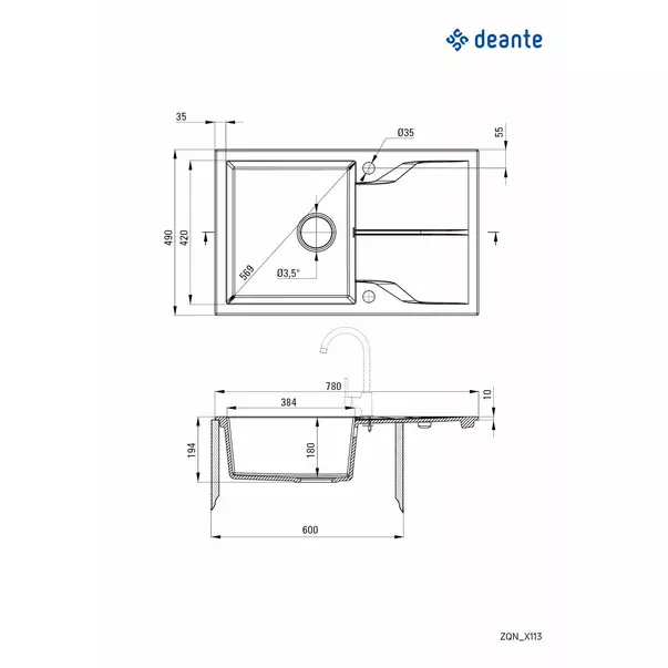 Chiuveta granit Deante Andante 49x78 cm 1 cuva cu picurator grafit [2]