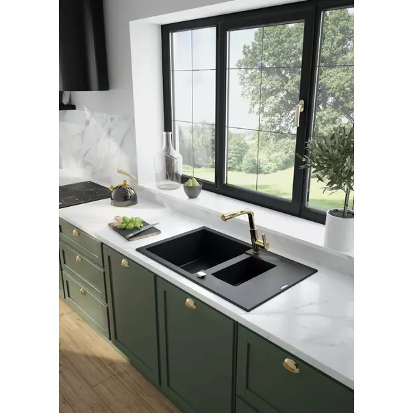 Chiuveta granit Deante Andante 2 cuve cu picurator 49x78 cm negru [3]
