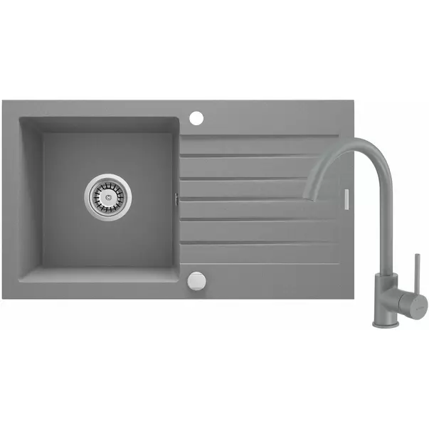 Set chiuveta bucatarie si baterie Deante Zorba finisaj gri-metalic 76x44cm [1]