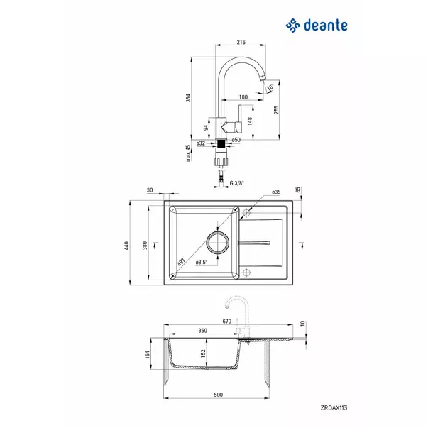 Set chiuveta bucatarie si baterie Deante Leda finisaj grafit-crom 67x44cm [3]