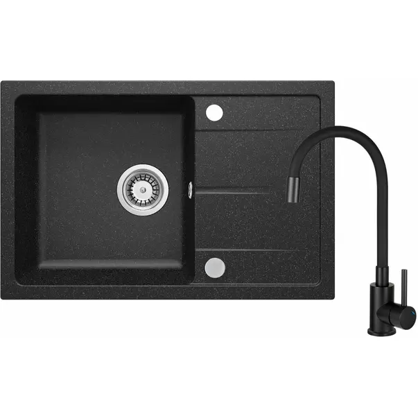 Set chiuveta bucatarie si baterie Deante Leda finisaj negru-grafit 67x44cm [1]